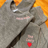 I Wear My Heart on My Sleeve Custom Embroidered Grey Crewneck Sweatshirt