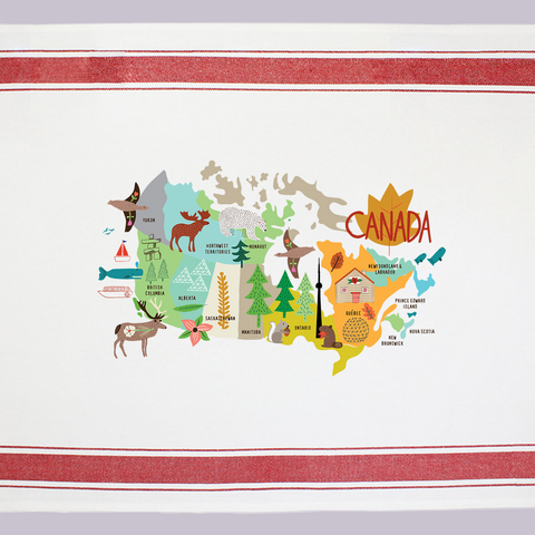 MAKE Original - Canada Map Carolyn Gavin - Maroon Tea Towel