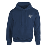 Custom embroidered navy hoodie with custom embroidered initials on front